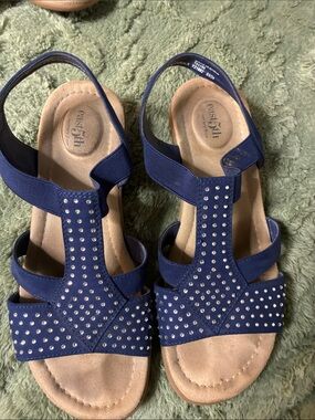 East 5th Navy Blue Studded Slingback Sandals